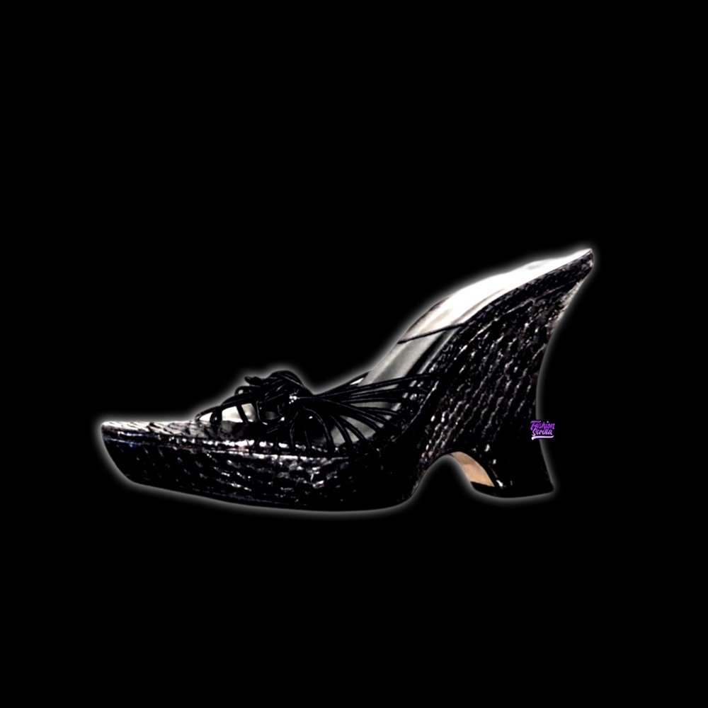 Christian Dior Black Logo Python Platform Sandal Wedge Heel - Picture 3 of 15